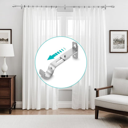 Skiennix Adjustable Curtain Rod Brackets - Durable Metal Drapery Hanger Holders for 1-Inch Rods | Satin Silver, Set of 2