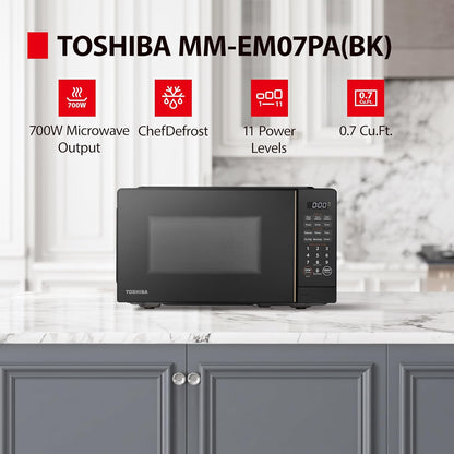 TOSHIBA 0.7 Cu Ft Small Microwave Oven - 11 Power Levels, ChefDefrost & Eco Mode, Black