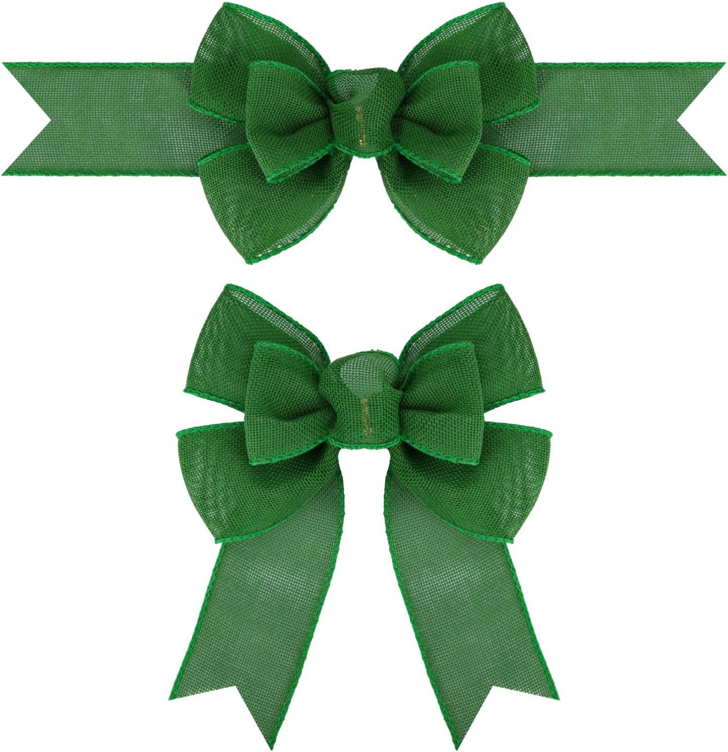 Meseey Wired Ribbon Bows - Handmade Emerald Green Burlap for Wreaths & Gift Wrapping | 2 Pcs Set