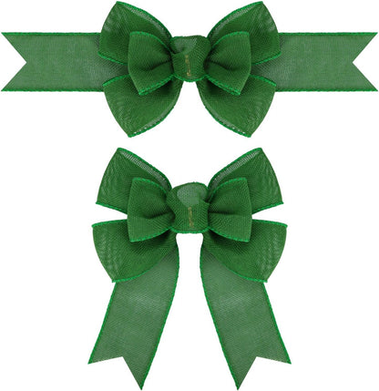 Meseey Wired Ribbon Bows - Handmade Emerald Green Burlap for Wreaths & Gift Wrapping | 2 Pcs Set