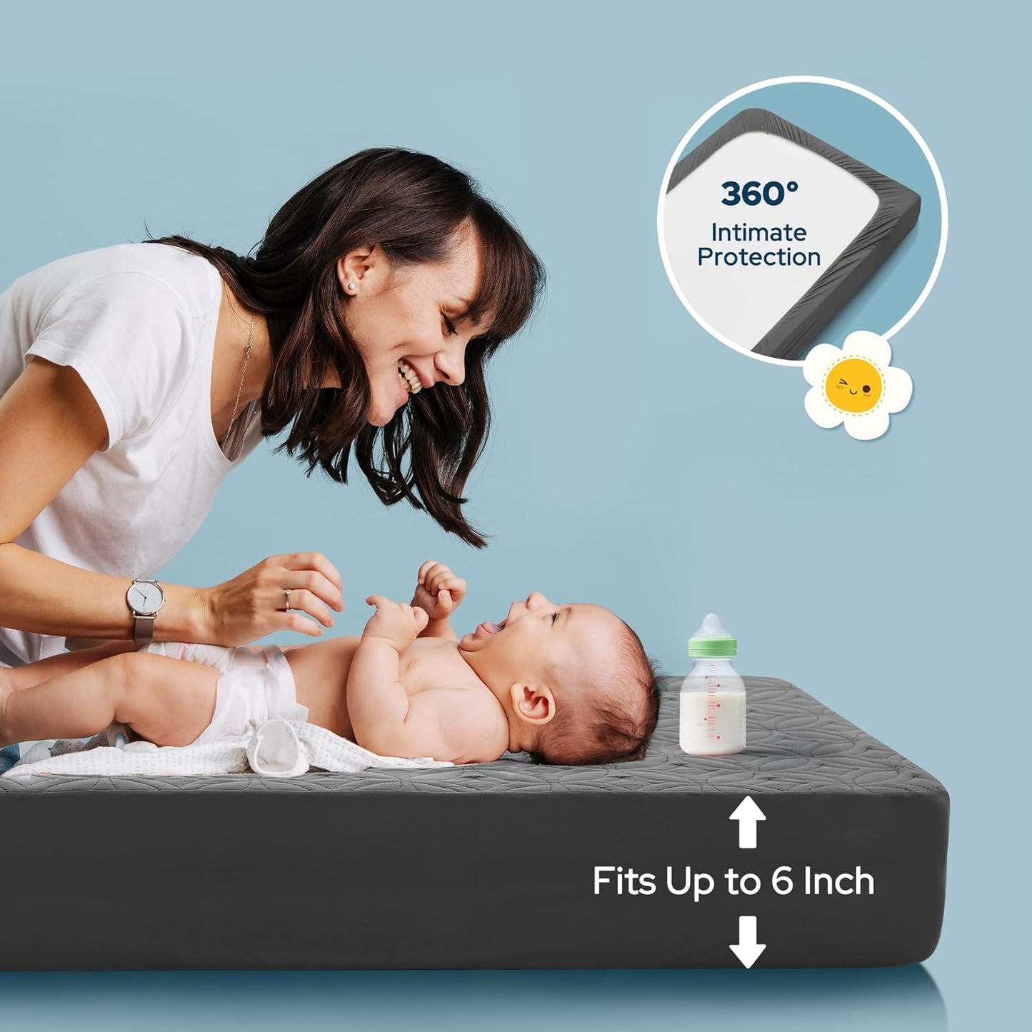 Skiennix Waterproof Crib Mattress Protector - Soft, Breathable & Noiseless | 2-Pack, Gray (52''x28'')