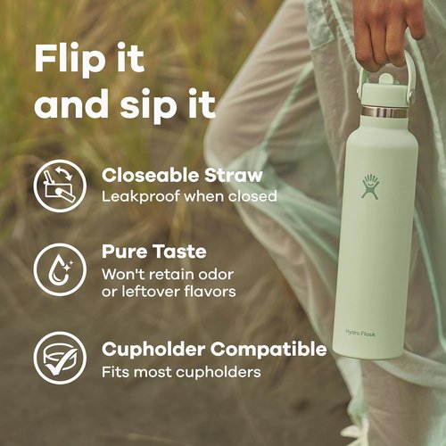 Hydro Flask Water Bottle - Insulated Stainless Steel - Leakproof Straw Lid, 24 Oz White