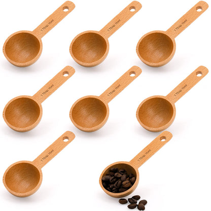 Tebery 8 Pack Wood Measuring Scoops for Canister, 1 Tablespoon Beech Coffee Scoop Measuring Spoons for Coffee Beans, Ground Coffee, Protein Powder, Spices, Tea and Bath Salt