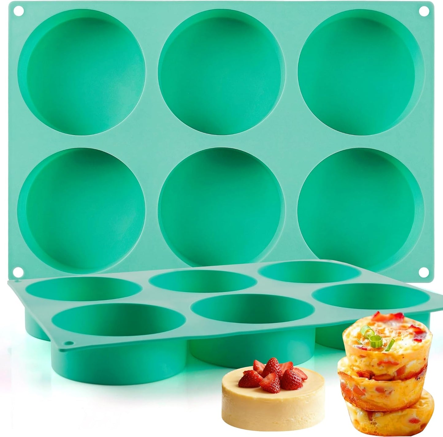 Skiennix 4-Inch Round Silicone Baking Mold - Non-Stick 6-Cavity Muffin Top Pan | 2-Piece Set