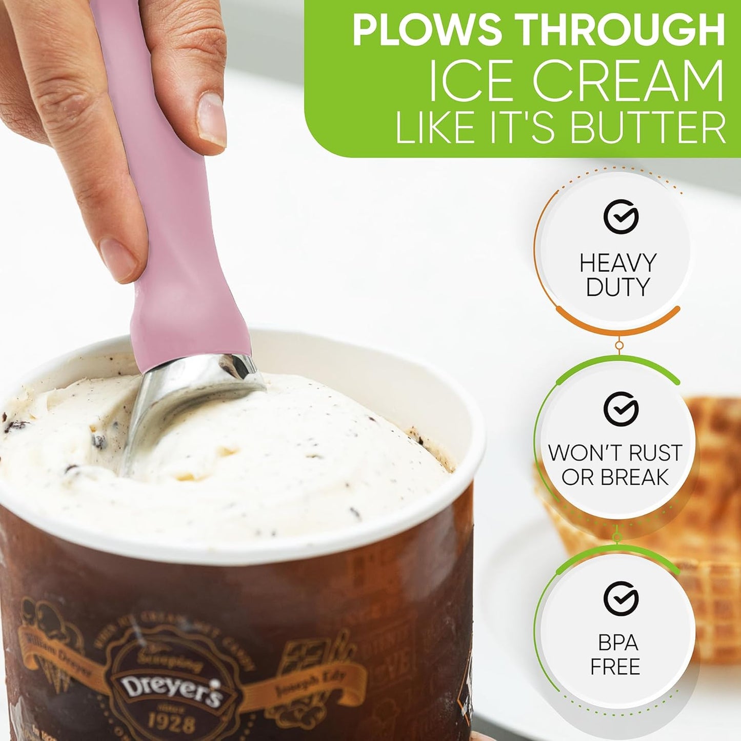 Spring Chef Ice Cream Scoop - Professional Heavy-Duty Scooper with Soft Grip Handle | Perfect for Gelato, Sorbet, Cookie Dough