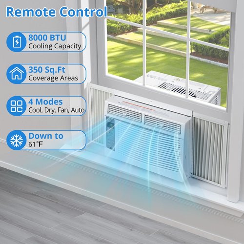 Towallmark 8,000 Btu Window Air Conditioner, Cools Up to 350 Sq. Ft with Cooling, 3 Fan Speed, Window-Mounted Room Ac Window Unit with Remote, Easy Install Kit for Home