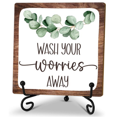 5" Bathroom Decor, Wash Your Worries Away Sign, Funny Bathroom Laundry Room Decor, Bathroom Guest Bathroom Decoration, Funny Toilet Washroom Plaque Sign Decor-A06