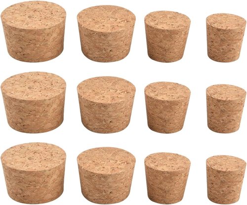Bottle Mouth Sealing Soft Stopper Natural Soft Wood Corks 12 Pcs Four Sizes of Tapered Cork Plugs Large and Small Stoppers for Wine and Beer Bottles