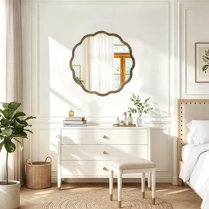 Circle Wall Mirror with Wavy Tan Wood Frame 16" – JJUUYOU Viantge