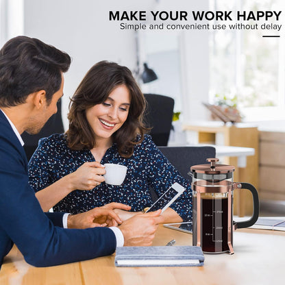 QUQIYSO Coffee Maker - 304 Stainless Steel French Press with 4 Filters | Heat Resistant, Easy to Clean, 21 oz Copper