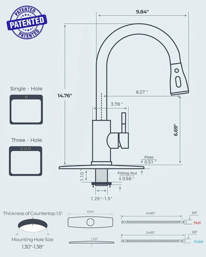 FORIOUS Kitchen Faucet - Brushed Nickel Pull Down Sprayer, High Arc Design for Farmhouse & RV Use