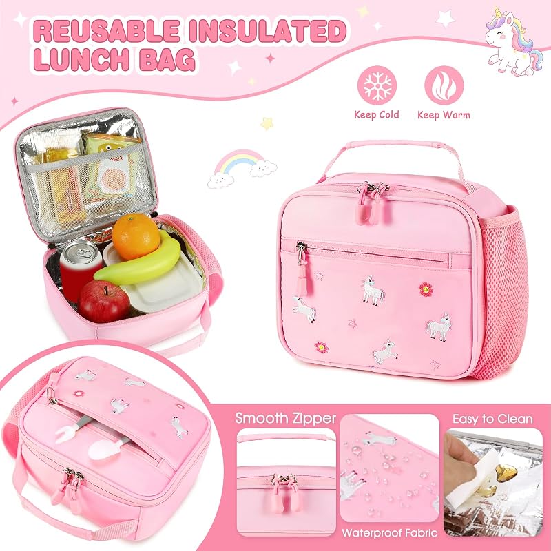 Kids' 3-Piece Backpack Set with Lunch Bag & Pencil Case - Pink Unicorn