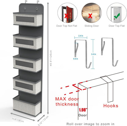 Skiennix Over The Door Hanging Organizer - 5 Spacious Pockets with Clear Windows & Metal Hooks | Ideal for Pantry, Closet, or Nursery