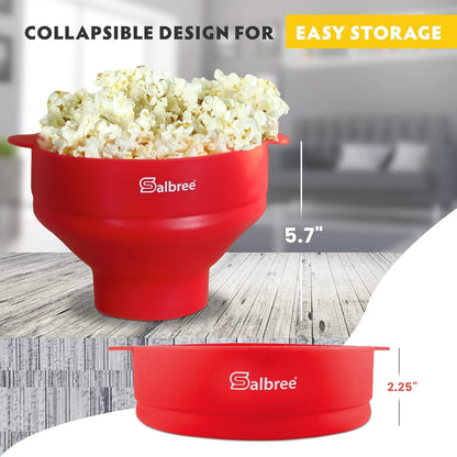 Salbree Collapsible Silicone Microwave Popcorn Popper - 16 Cup Capacity, Versatile & Colorful (Red)