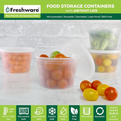 Freshware Food Storage Containers - 16 oz BPA-Free Plastic Deli Containers with Lids | Stackable & Leakproof | Ideal for Meal Prep (36 Set)