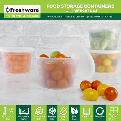 Freshware Food Storage Containers - 16 oz BPA-Free Plastic Deli Containers with Lids | Stackable & Leakproof | Ideal for Meal Prep (36 Set)