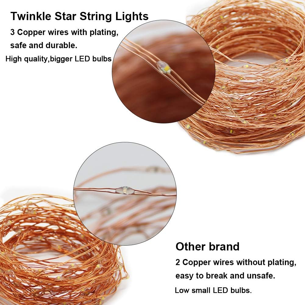 Twinkle Star 200 LED Copper Fairy String Lights - 66 FT USB Powered with Remote Control | Warm White for Home Decor