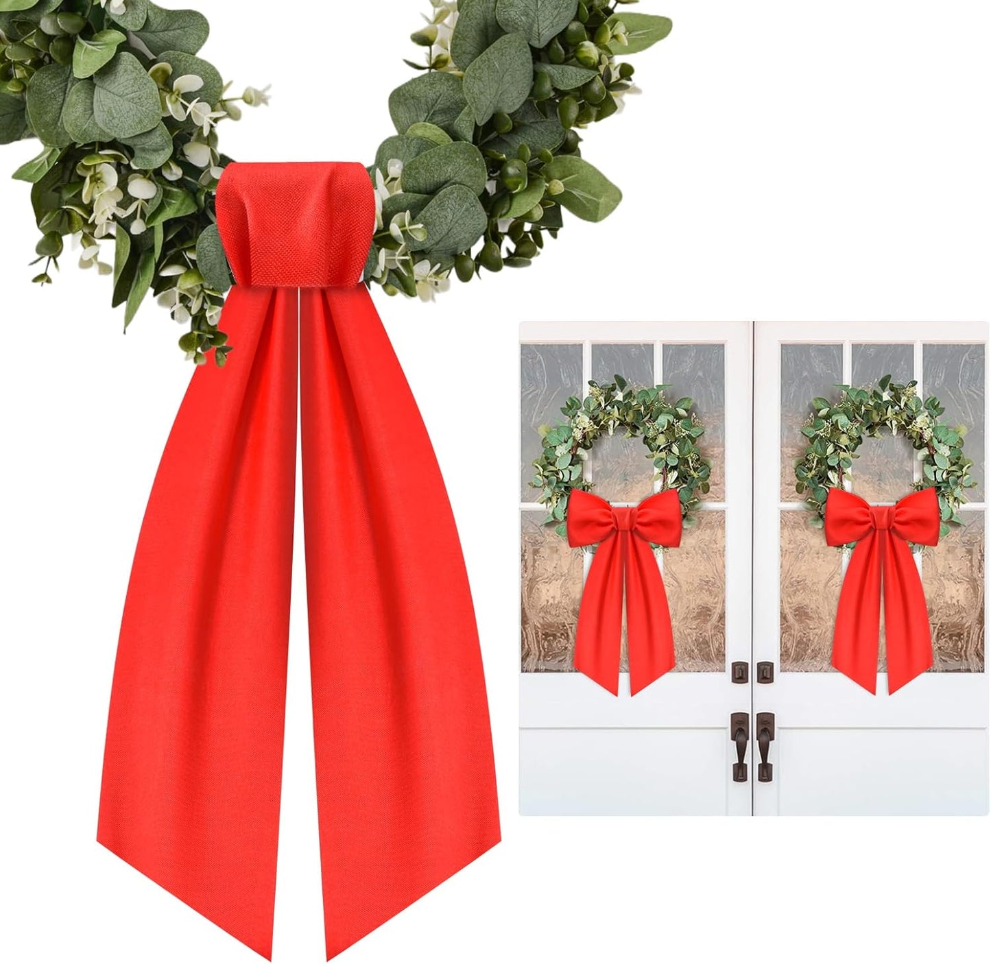 Regine Switzerland Red Wreath Sash - 2 Pcs Linen Ribbon Bow for Front Door & Porch Decor