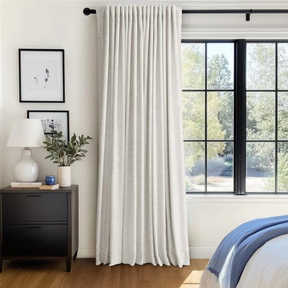 100% Blackout Shield Linen Blackout Curtains for Bedroom 96 Inches Long, Back Tab/Rod Pocket Living Room Drapes, Thermal Insulated Blackout Curtains 1 Panel Set, 100" W x 96" L, Beige