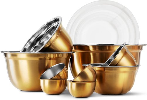 Cook With Color 18-Piece Mixing Bowls Set - Airtight Lids & Stainless Steel Organizers | Gold Kitchen Storage