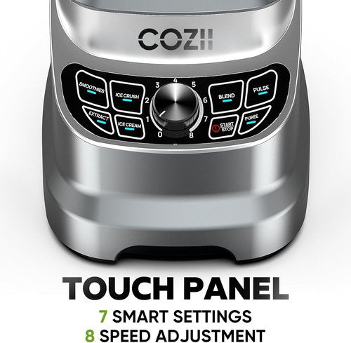 COZII 2000W Professional Kitchen Blender - Smoothies, Ice Crushing & Nut Milk | 64oz Pitcher & 21oz To-Go Cup, Dark Grey