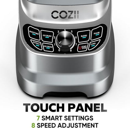 COZII 2000W Professional Kitchen Blender - Smoothies, Ice Crushing & Nut Milk | 64oz Pitcher & 21oz To-Go Cup, Dark Grey