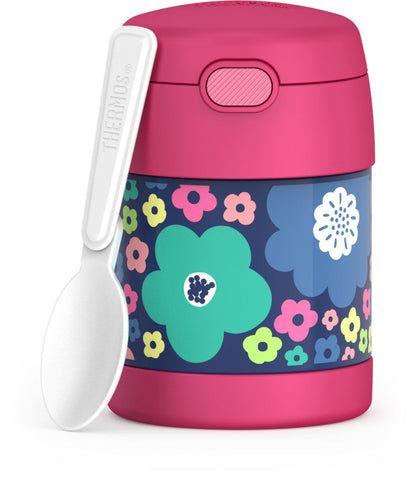 THERMOS FUNTAINER 10 Ounce Stainless Steel Vacuum Insulated Kids Food Jar with Spoon, Mod Flowers