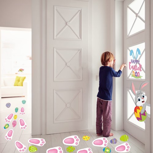 YOTNUS 110 Pcs Easter Bunny Footprint Stickers for Floor, Peel Without Leaving Traces, 14 PCS Rabbit Footprints, for Easter Decoration and Egg Hunting Games