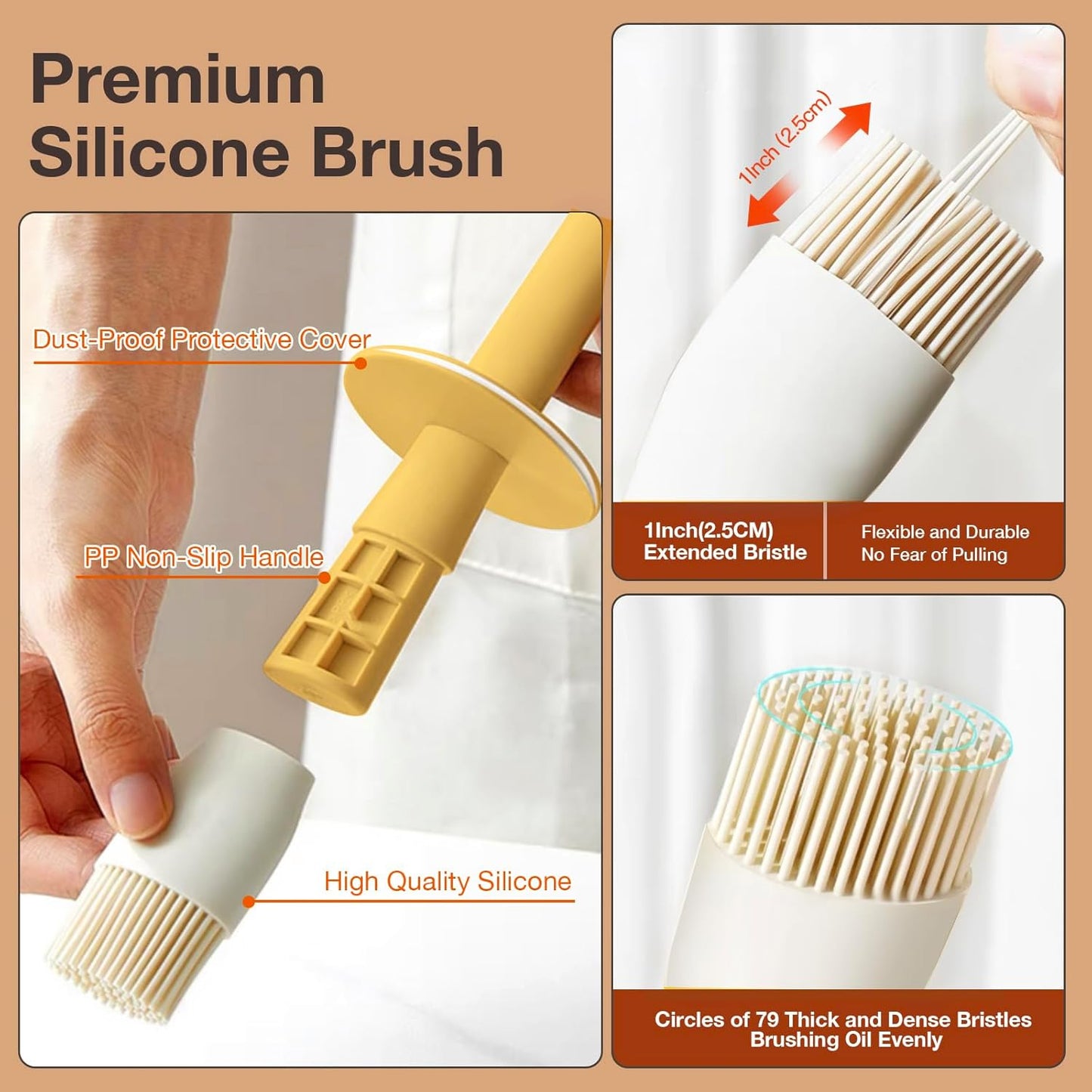 YARRAMATE Oil Dispenser with Brush - 300ml Glass Bottle for Kitchen & BBQ | Heat-Resistant Silicone Brush - Orange