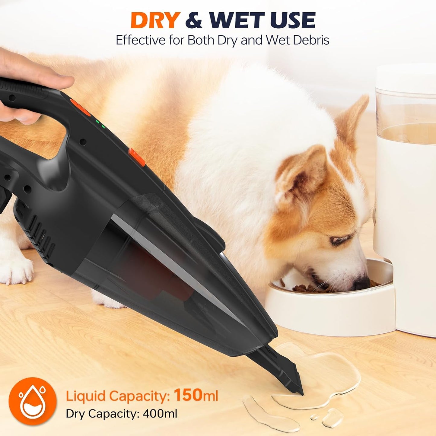 Skiennix Pet Hair Vacuum - Cordless Handheld with 10000Pa Suction & LED Light | Lightweight & Rechargeable