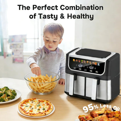 Simple Deluxe 9.5-Qt Dual Basket Air Fryer - 10-in-1 Digital Preset, 1700W, Nonstick, Black