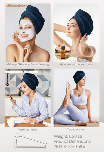 Hicober Microfiber Hair Towel, Hair Turbans for Wet Hair, Drying Hair Wrap Towels for Curly Hair Women Anti Frizz, 3 Packs (Plum,Navy,Aqua Green)