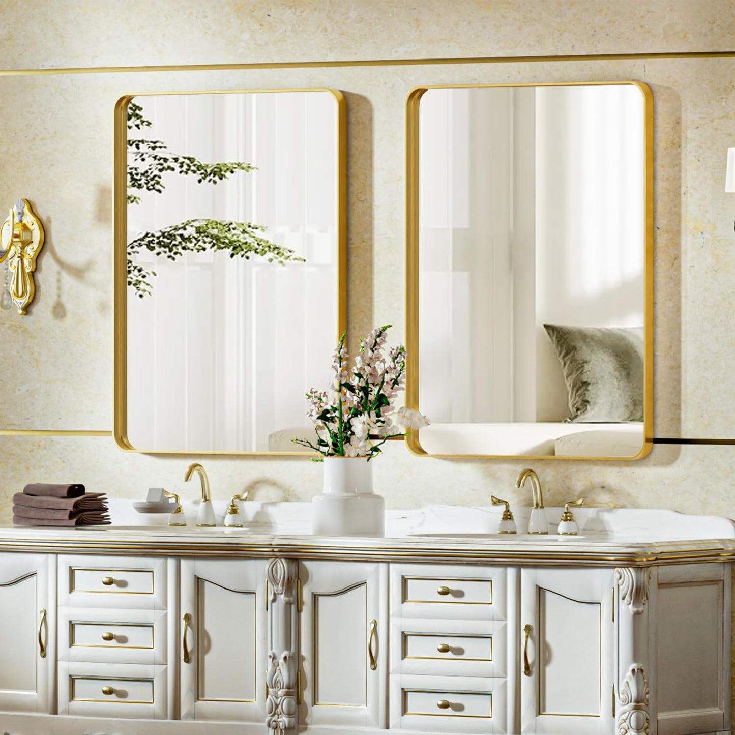 VooBang Gold Bathroom Mirror - 20x30 Inch Modern Deep Frame | Versatile Hanging or Leaning Design