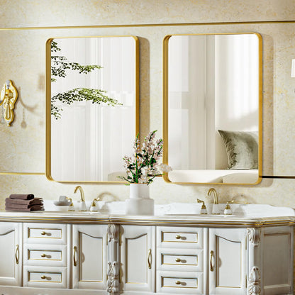VooBang Gold Bathroom Mirror - 20x30 Inch Modern Deep Frame | Versatile Hanging or Leaning Design