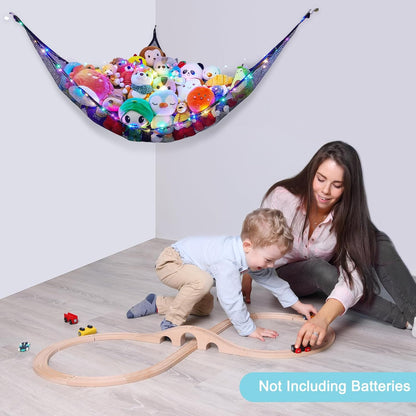Skiennix Unicorn Castle Stuffed Animal Storage Hammock - LED Light, Large Black Organizer for Kids' Room Decor