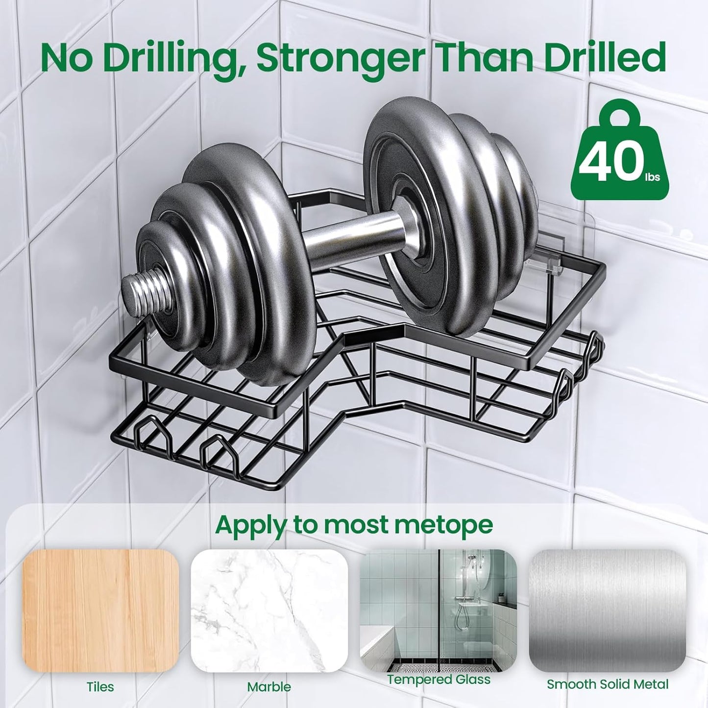 Skiennix Adhesive Shower Caddy - 4 Pack Corner Bath Organizer | Rustproof Stainless Steel, No Drilling