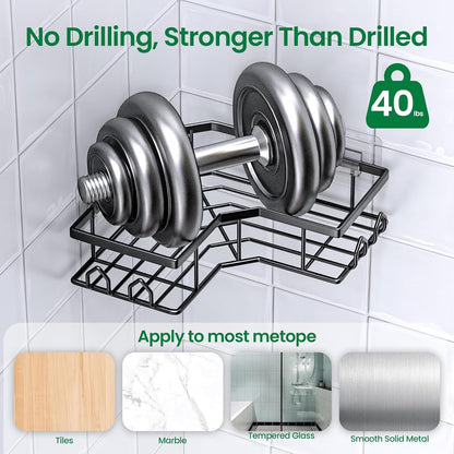 Skiennix Adhesive Shower Caddy - 4 Pack Corner Bath Organizer | Rustproof Stainless Steel, No Drilling