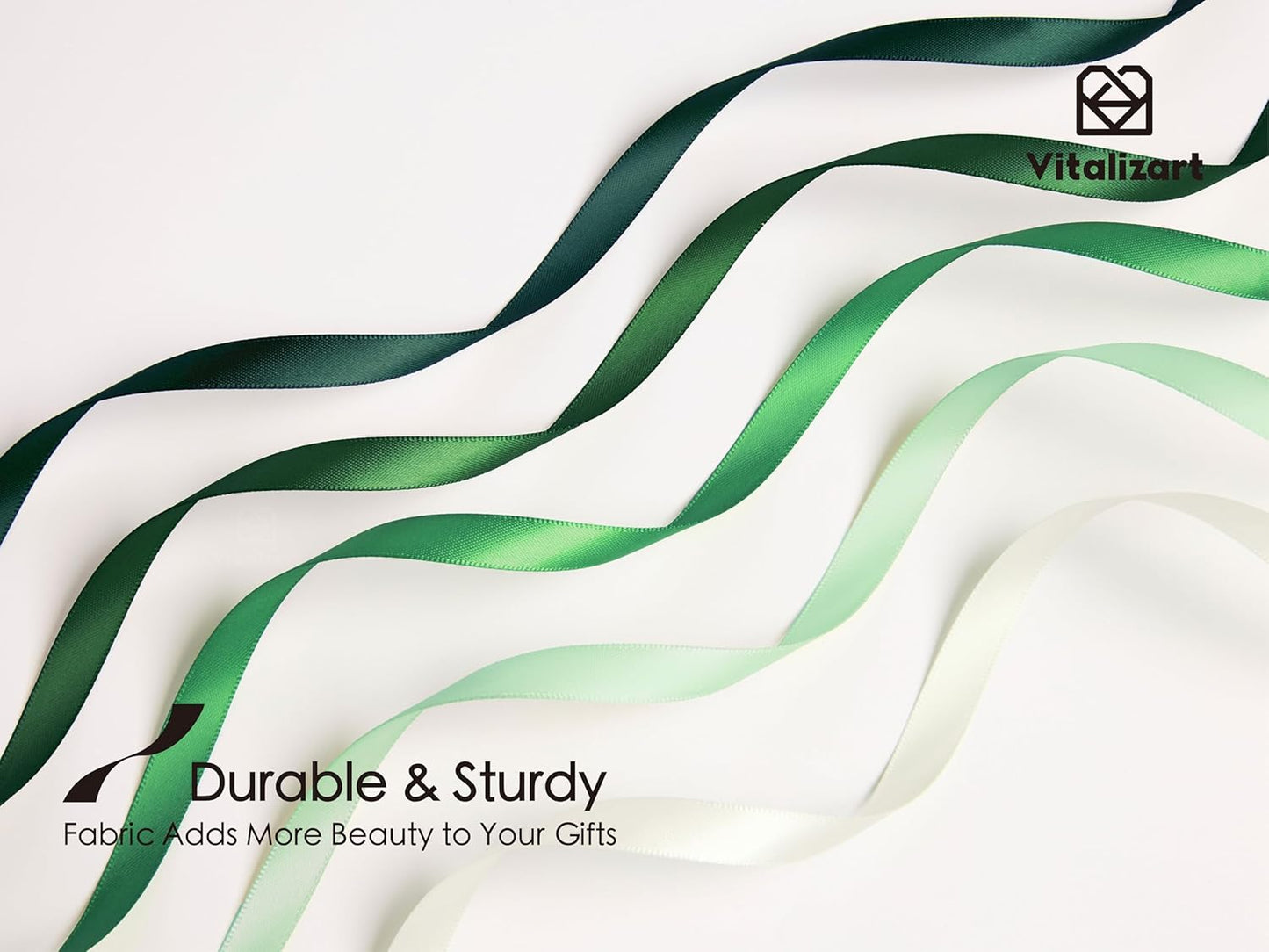 Vitalizart Satin Ribbon - Green & Cream Double-Faced Crafting Ribbon | 3/8" x 50 Yards for Gift Wrapping & Decorations