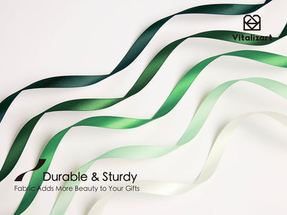Vitalizart Satin Ribbon - Green & Cream Double-Faced Crafting Ribbon | 3/8" x 50 Yards for Gift Wrapping & Decorations