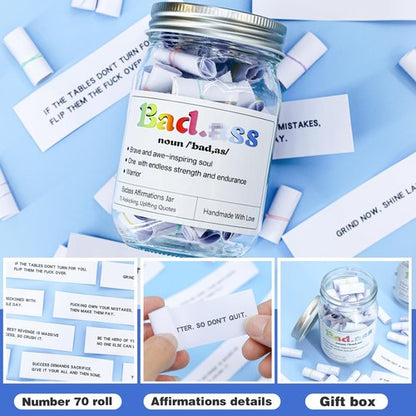 70 Positive Messages Jar Funny Affirmation Jar Decorative Jars for Women Unique Birthday Gift Wife Sister Friends (Bad*ss)