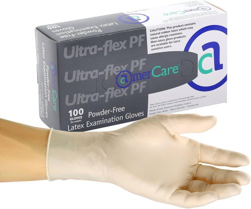 AmerCare Ultra Flex Latex Exam Gloves - Powder Free, Medium Size, Case of 1000