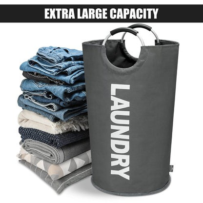 DOKEHOM 82L Large Laundry Basket, Collapsible Laundry Bag, Freestanding Tall Clothes Hamper, Foldable Washing Bin (Dark Grey)