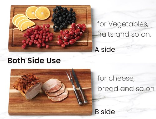 Acacia Wood Cutting Boards Set of 3 - Premium Wooden Chopping Boards with Juice Groove & Holder