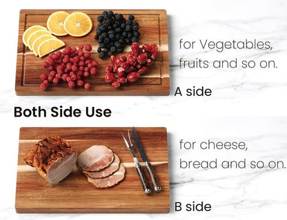Acacia Wood Cutting Boards Set of 3 - Premium Wooden Chopping Boards with Juice Groove & Holder