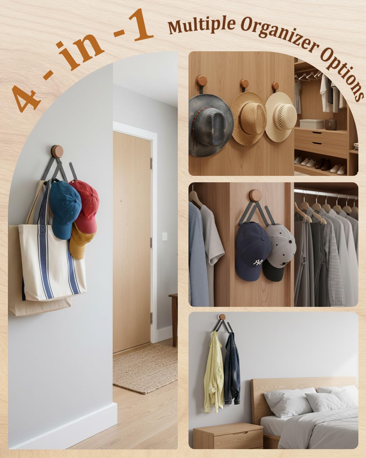 Skiennix Hat Rack - Stainless Steel Wall Organizer | Holds Up to 25 Baseball Caps - 2 Pack