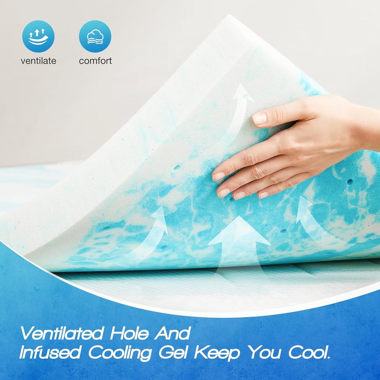 Sweetcrispy Memory Foam Mattress Topper - 3 Inch Thick Gel-Infused Cooling Pad for King Size Bed