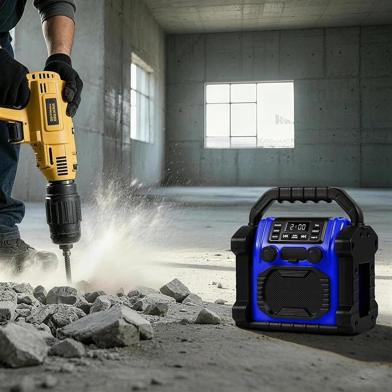 Ottosing 30W Jobsite Radio Speaker IPX66 Waterproof Bluetooth FM Clock LED Light – Blue