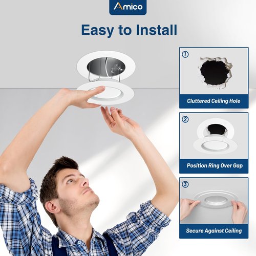 Amico 24 Pack Goof Rings for 6 Inch Recessed Lights White Can Light Goof Trim Ring, Outer Diameter 8.6-inch, Inner Diameter 6.2-inch, Durable Plastic Design, Flush Mount