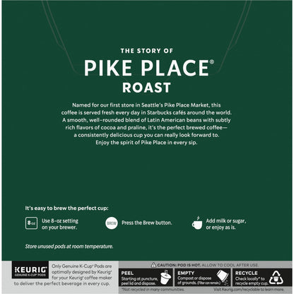 Starbucks K-Cup Coffee Pods, Medium Roast Hot or Iced Coffee, Pike Place Roast, 32 Keurig Pods
