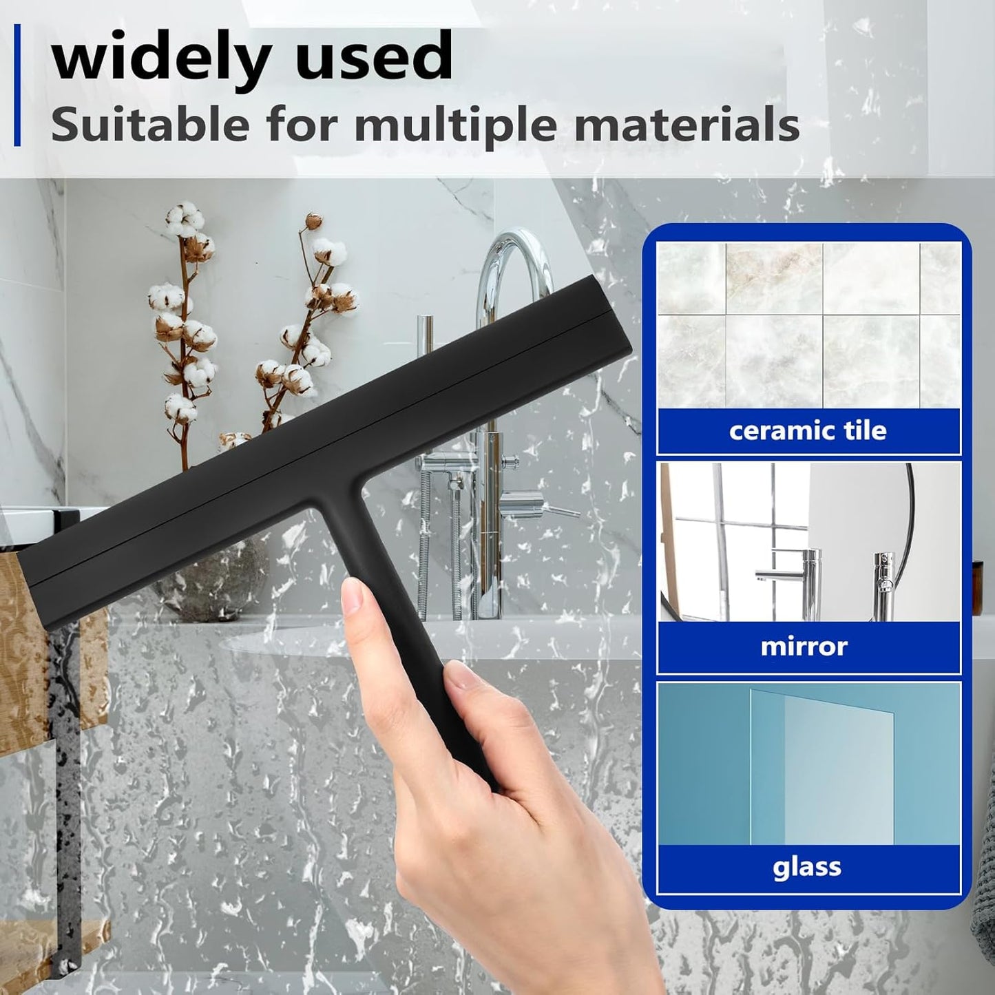 Skiennix Shower Squeegee - Stainless Steel Glass Cleaner with Silicone Blade & No-Drill Hook
